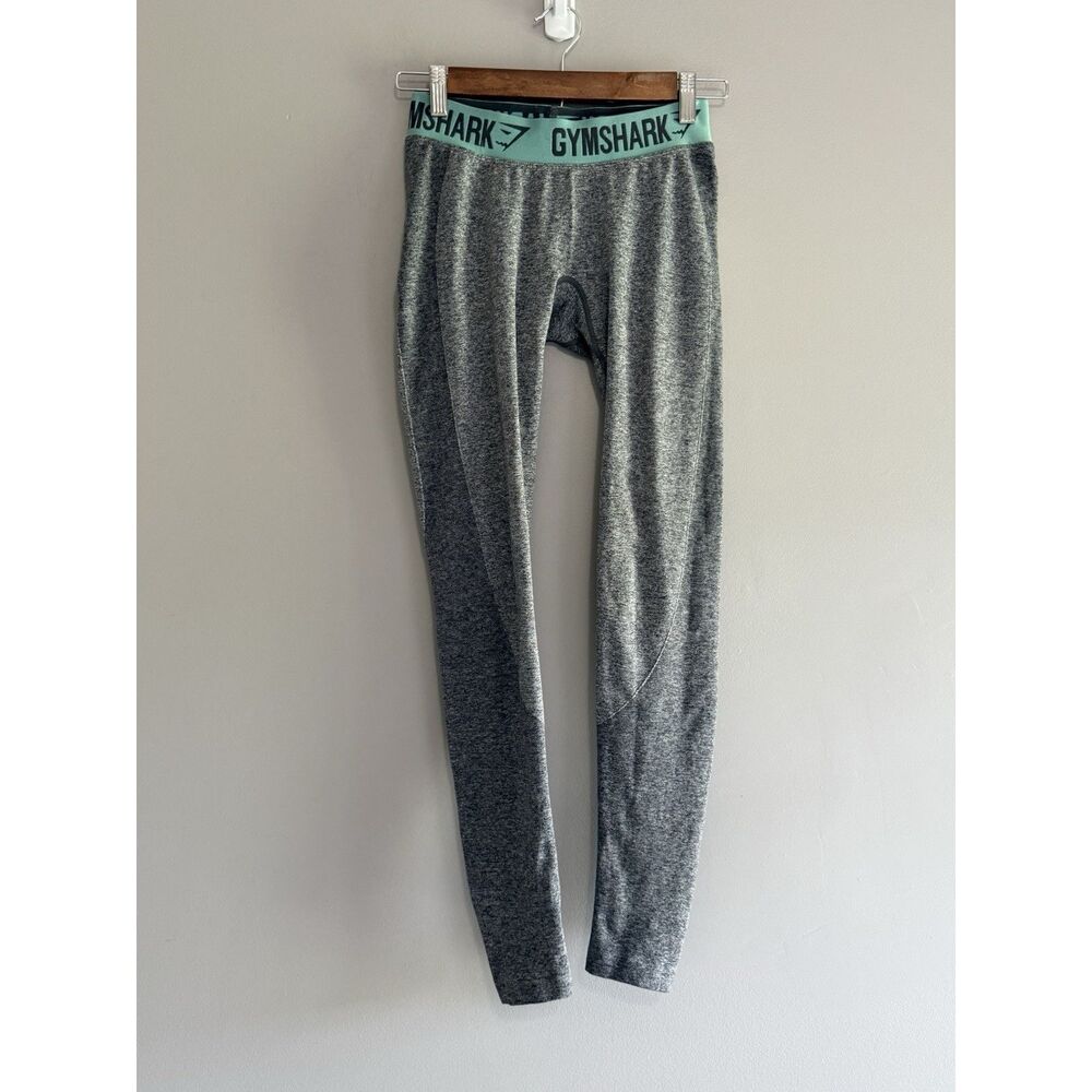 Gymshark Flex Leggings Gray Teal Waistband Stretch Knit Shaping Athletic Gym Sm - Picture 3 of 14